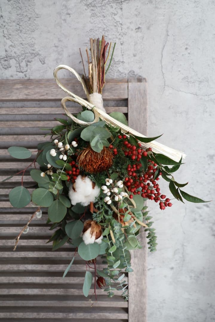 クリスマスリース、ドライフラワー、グリーンリース、針葉樹