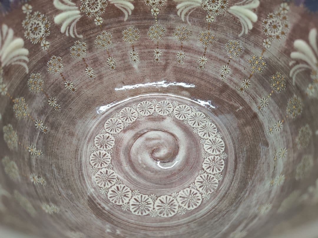 送料込【逢絢亭・新品】茶道具 茶碗 京焼 紫彩華紋 森里陶楽 共箱入り