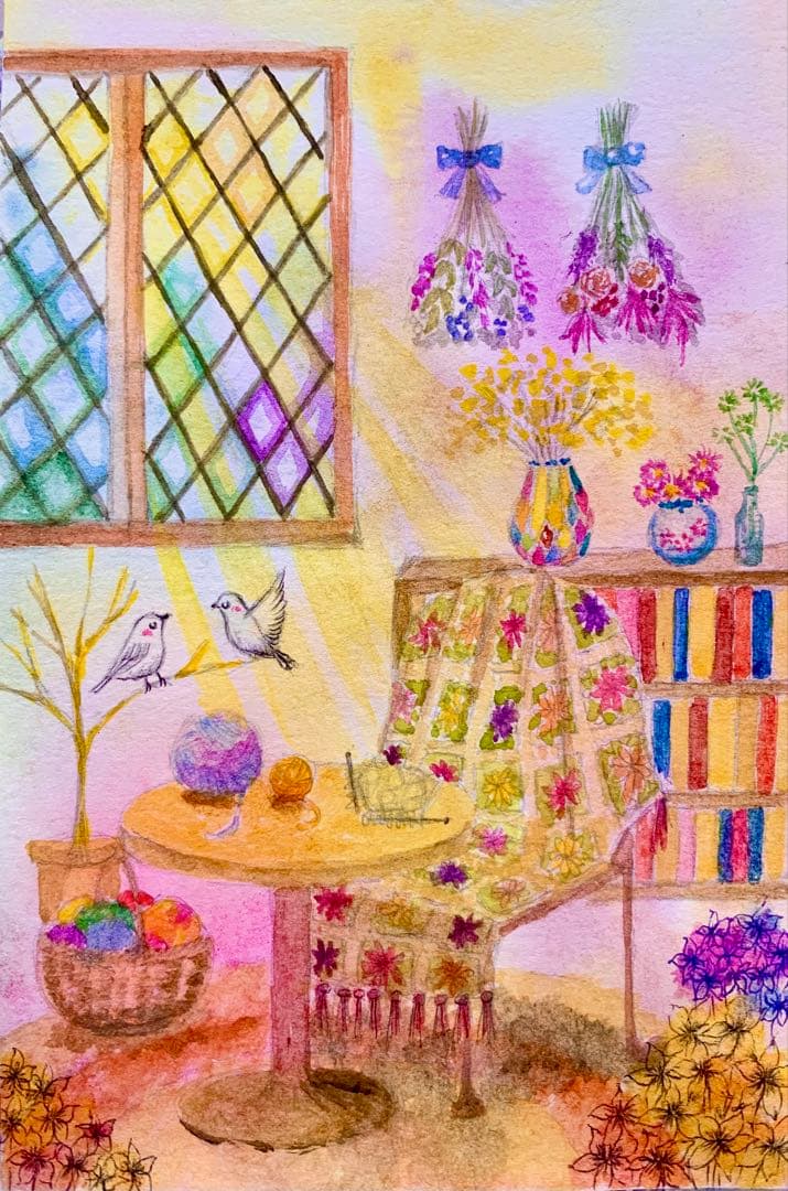 みみ水彩画　冬の暖かな部屋　値段は※900円です