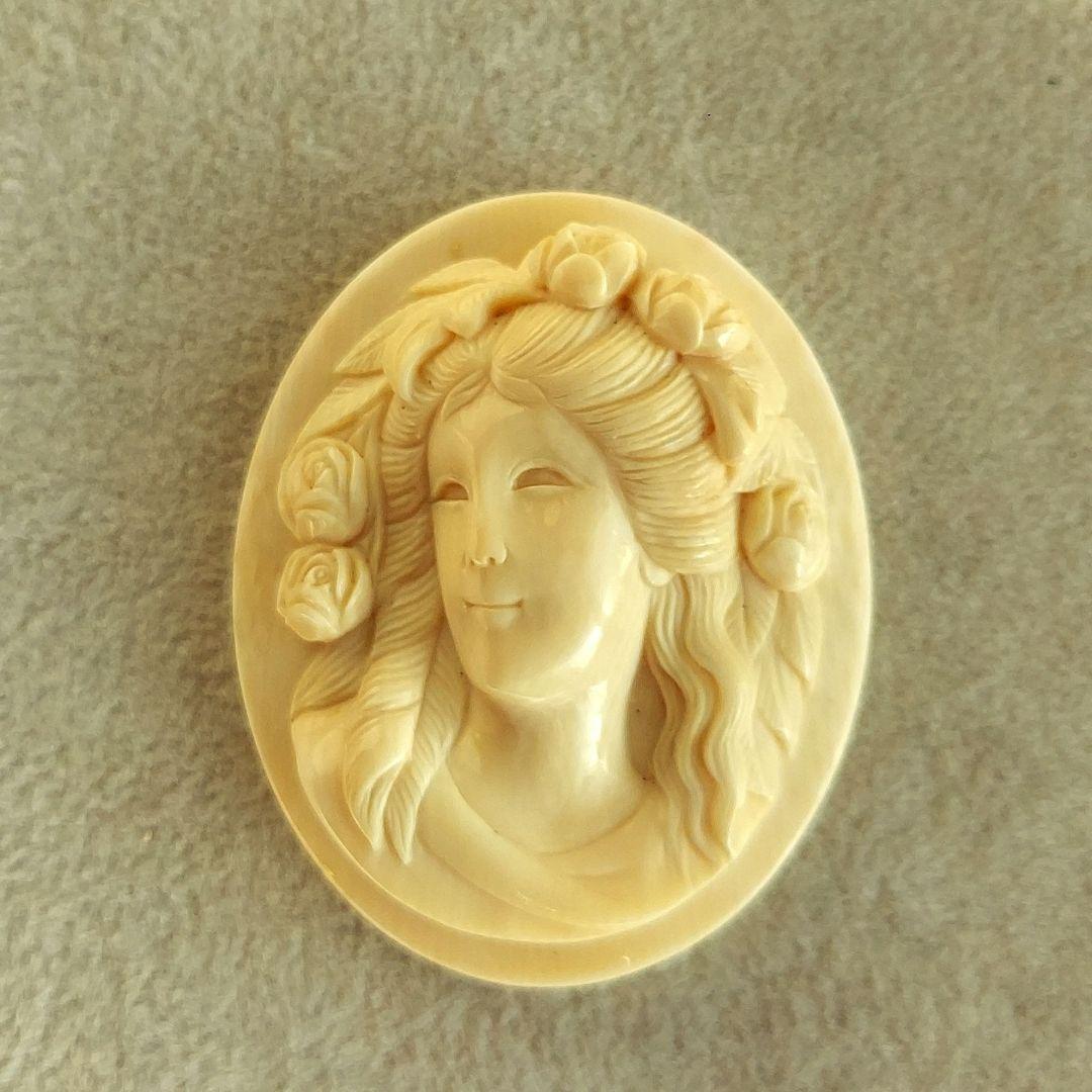 薔薇と女性　シェル　カメオ　ルース