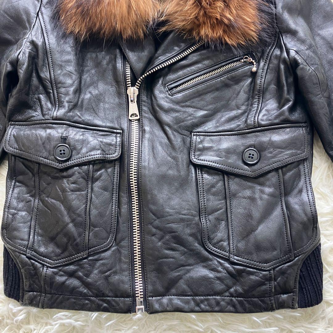 【希少・美品】 ヒステリックグラマー ファー 羊革 シワ加工 ダブルライダース