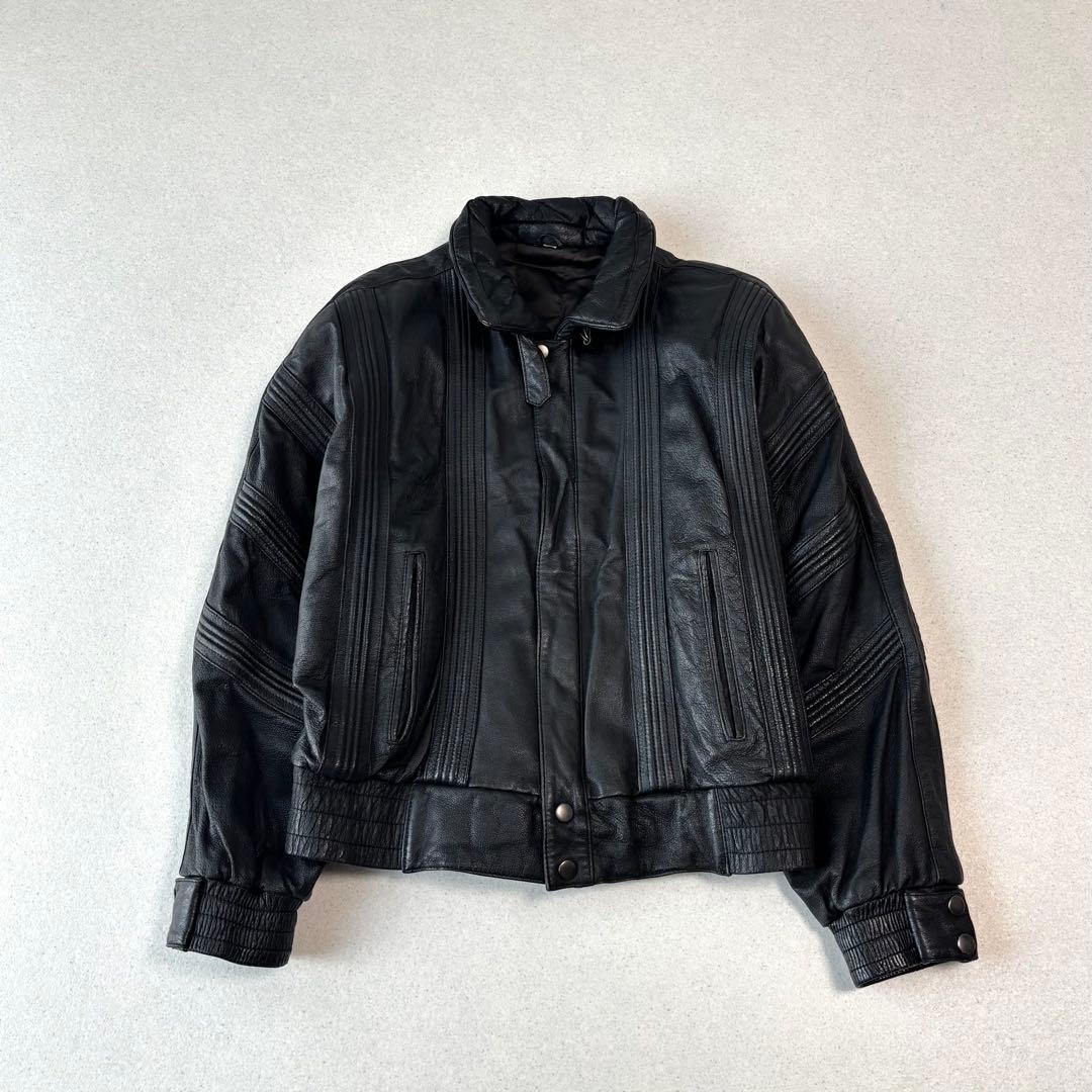 old leather jacket blouson black 本革 短丈 M