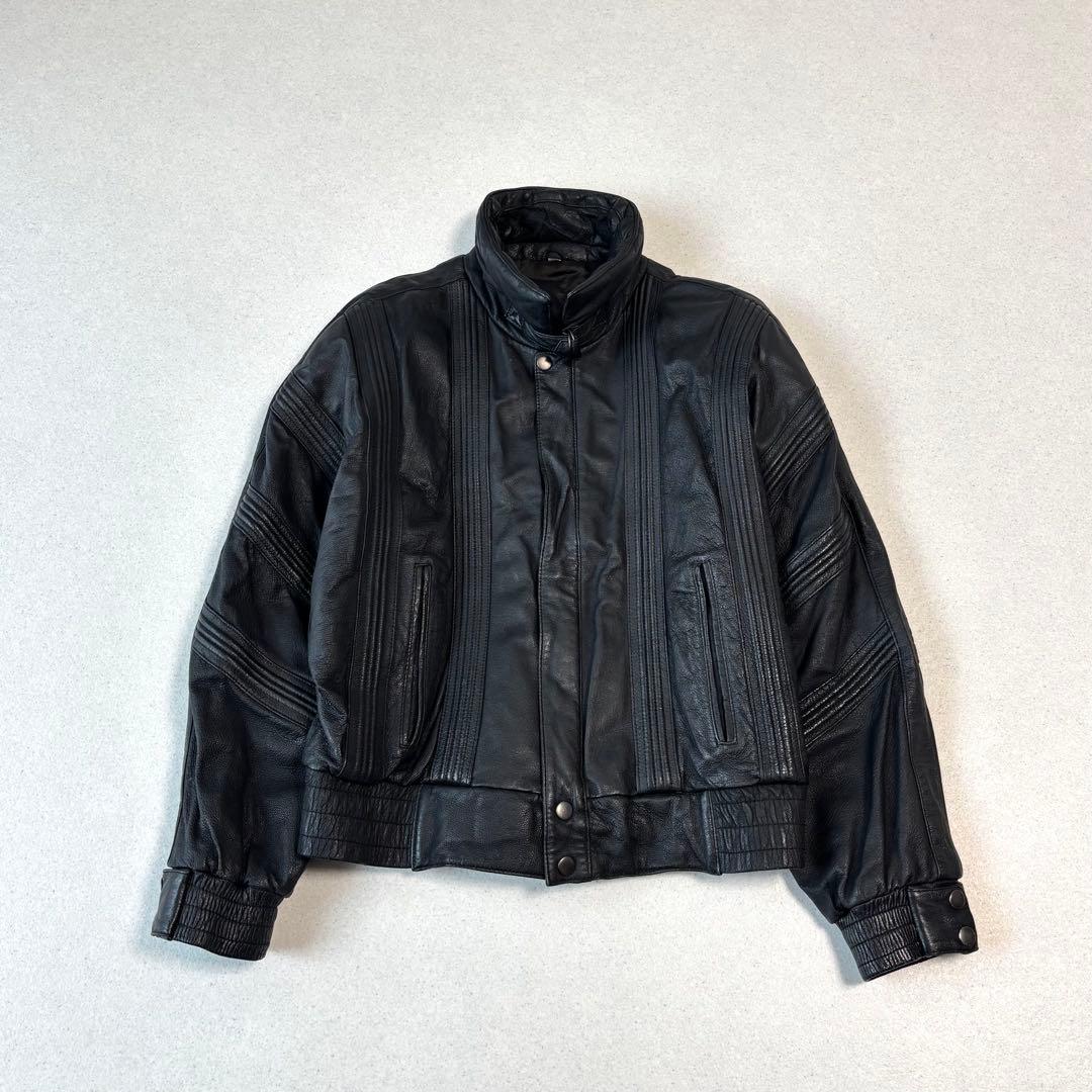 old leather jacket blouson black 本革 短丈 M