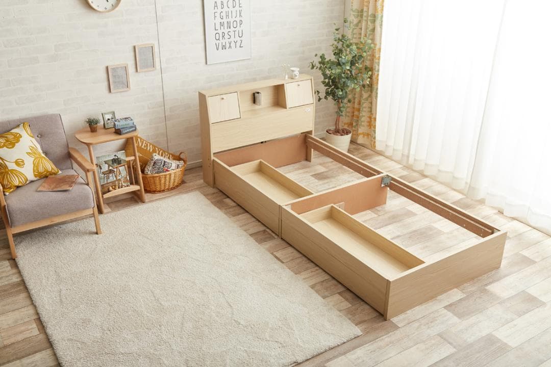 【セミダブル】Alloys引出し付ベッド+【マットレス】　ナチュラル