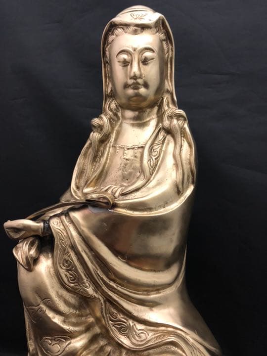 観音 菩薩 銅製 仏像 台付　彫刻 置物 開運 風水 骨董 古美術 アンティーク