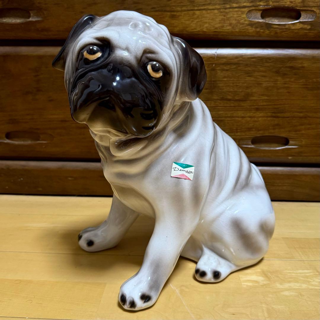 送料無料 大型40cm イタリア製 Demain パグ 陶器製 オブジェ 置物