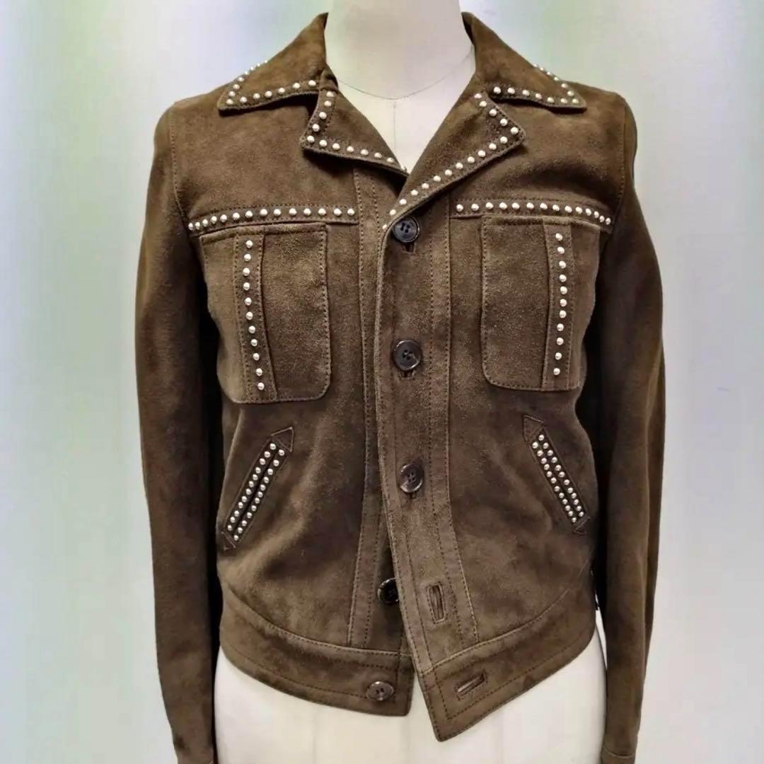 【SAINTLAURENT 定価60万】 タグ付き やぎ革 スタッズ ジャケット