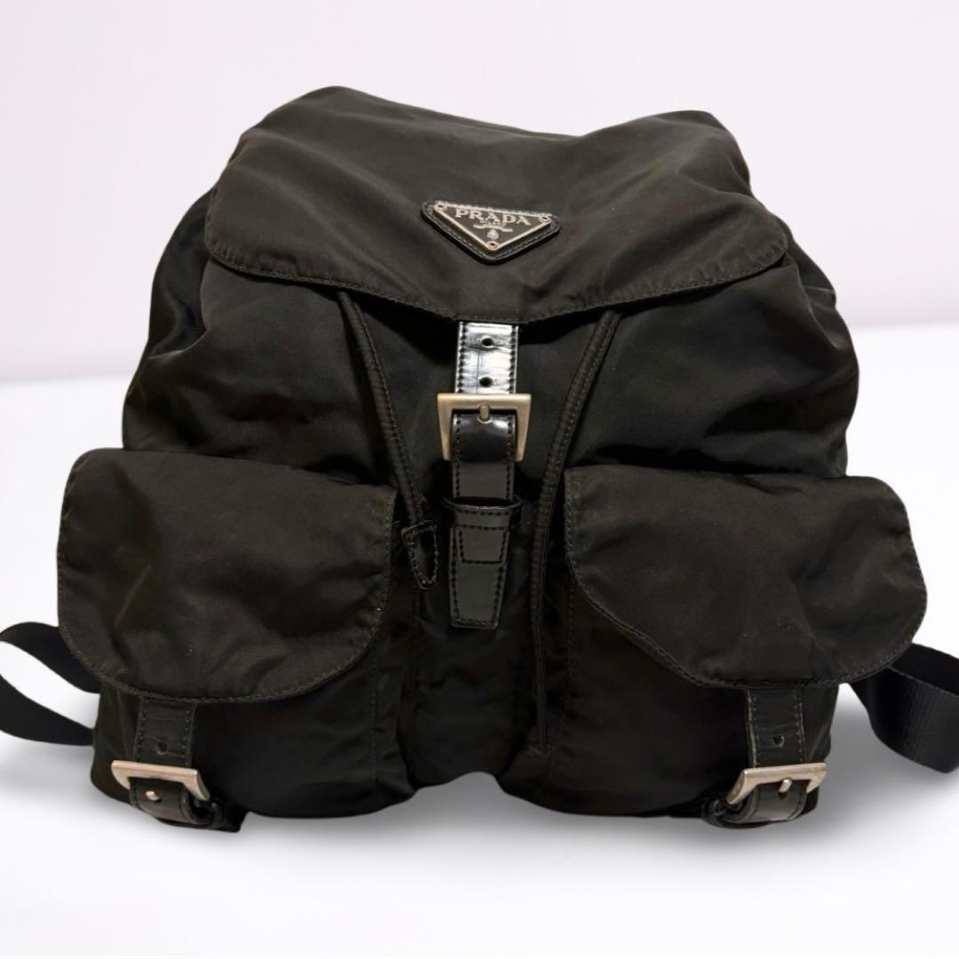 【正規品】PRADA プラダ リュックサック 三角ロゴ ナイロン 黒 男女兼用