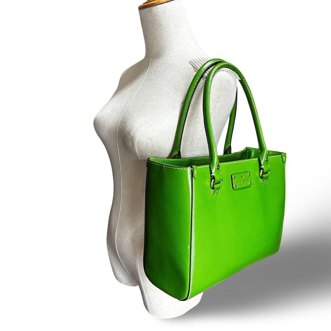 ダイヤ様ケイトスペードニューヨーク　トートバッグ　レザー　グリーン　肩掛け大容量