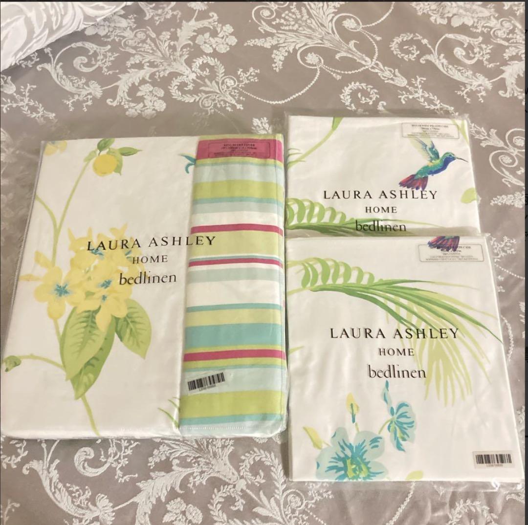 イギリス輸入:ローラアシュレイ掛け布団カバー＋枕カバー2合計3点セット　新品