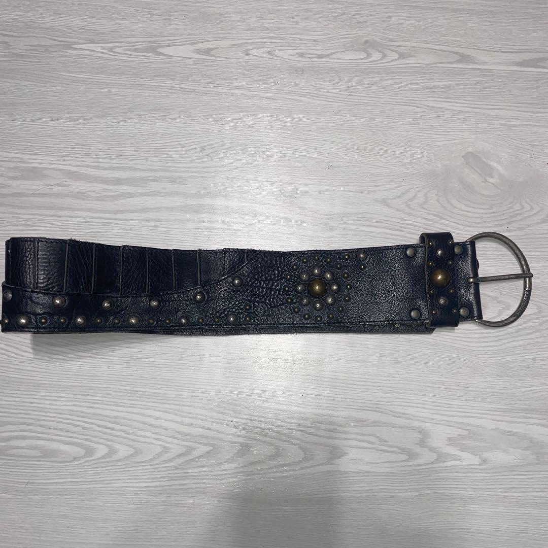 スタッズ付きブラックdieselレザーベルト