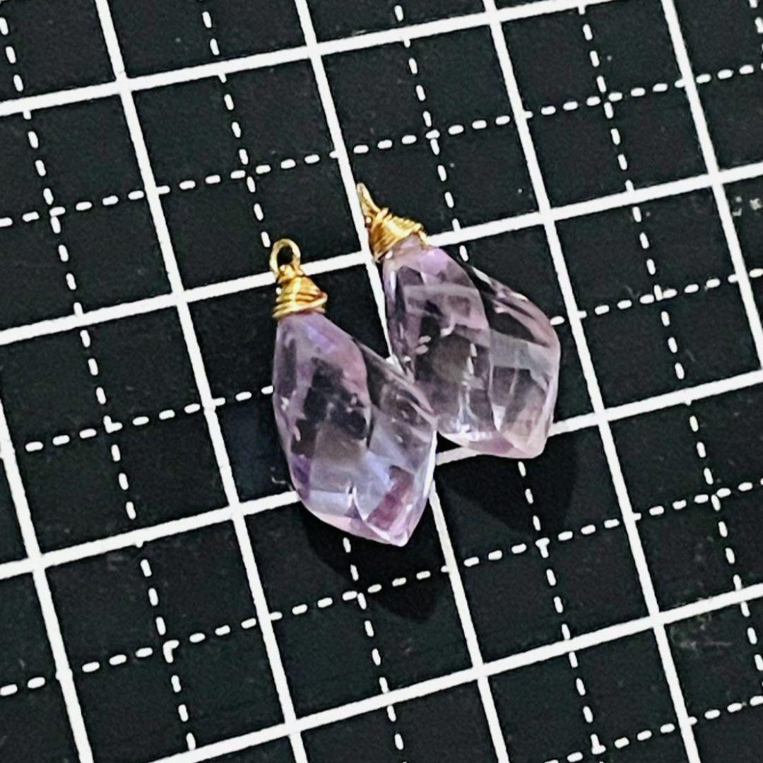 天然石ラベンダーアメジストツイストドロップカット１４Kgfピアス