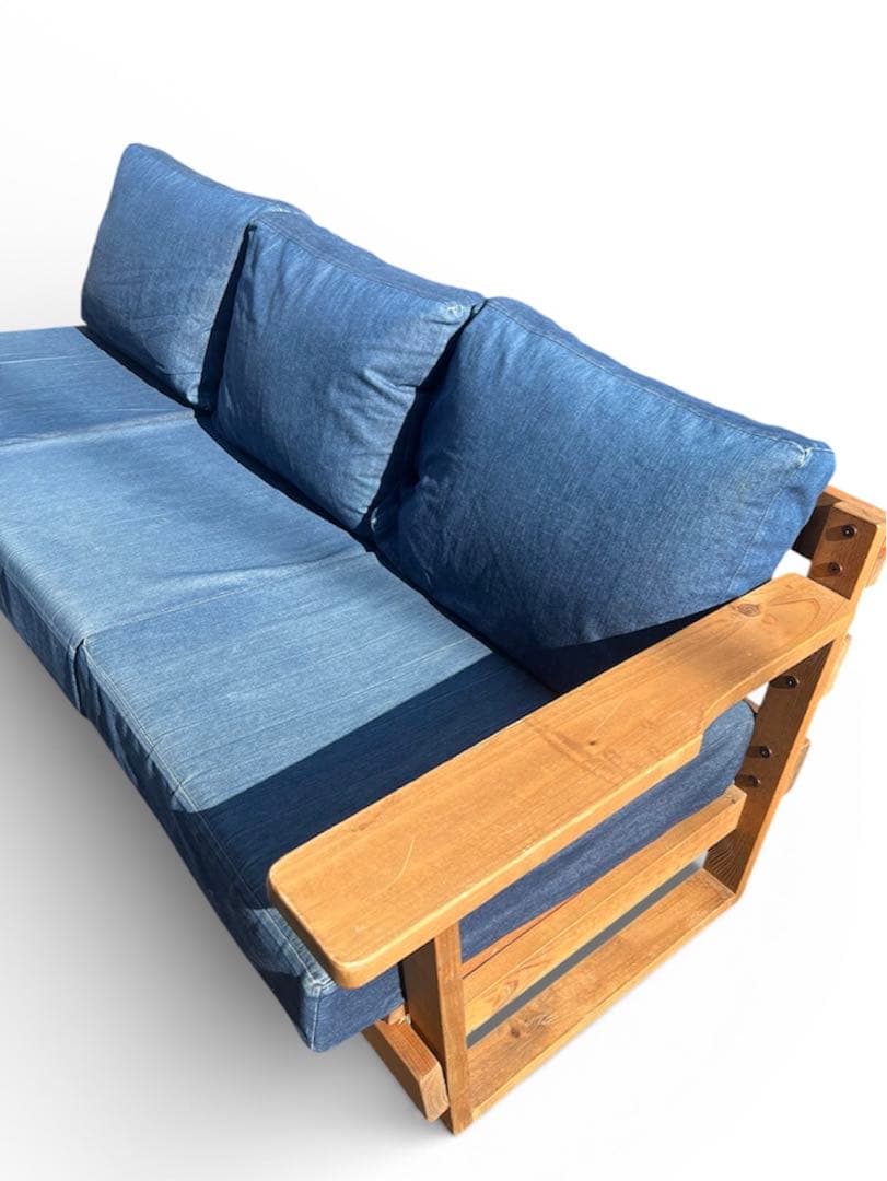 サダモクデザイン 児島デニム 3人掛けソファ 無垢材 岡山デニム