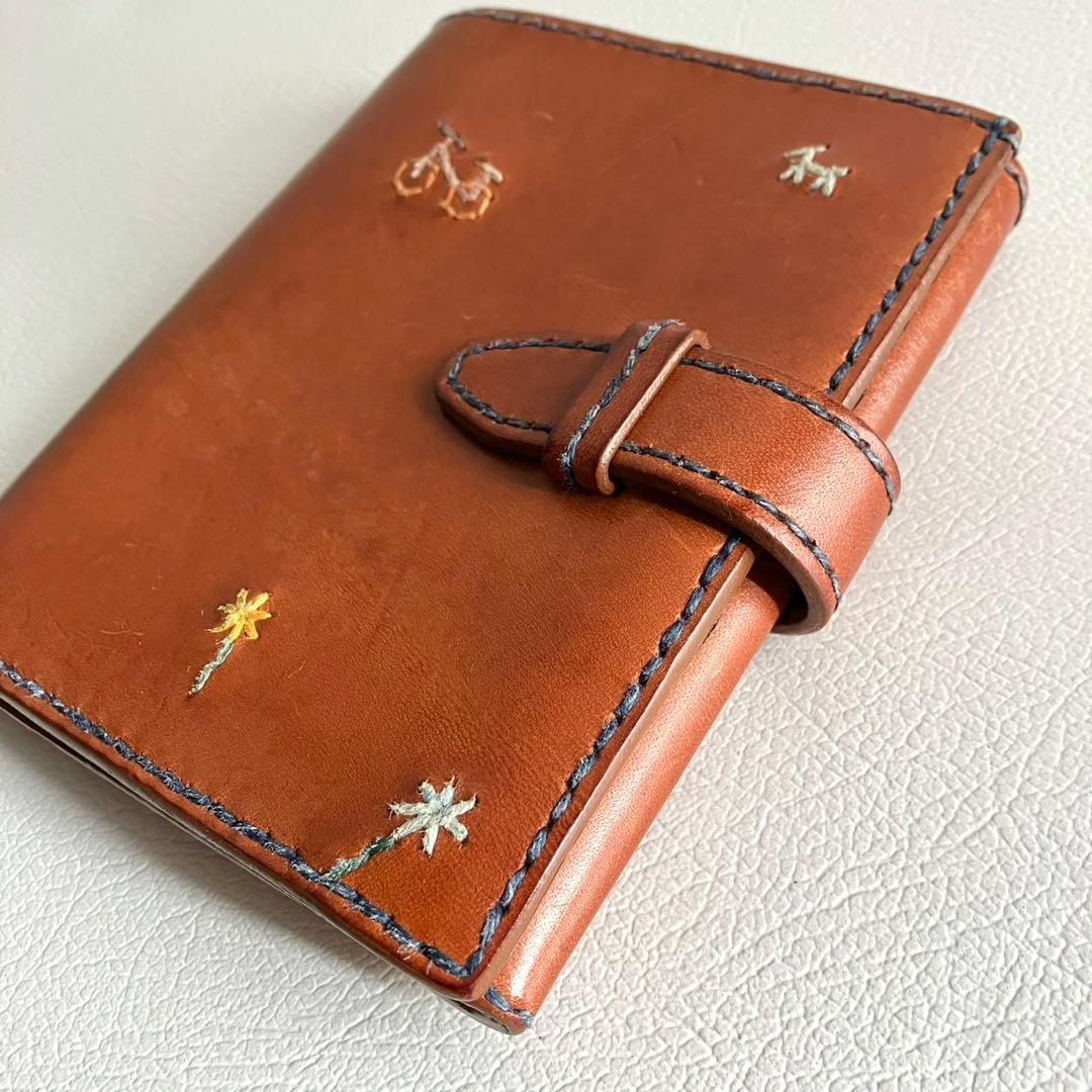 廃盤 希少 HENRY CUIR 折り財布 手帳型 刺繍 レザー ブラウン