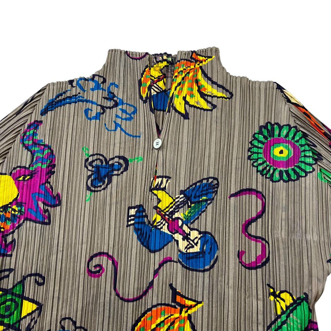 PLEATS PLEASE カットソー 総柄 アニマル ライトブラウン 3 L