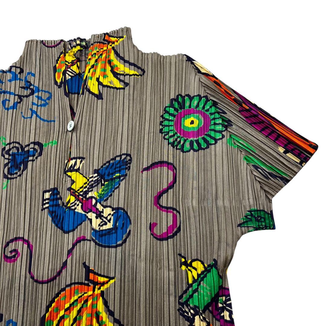 PLEATS PLEASE カットソー 総柄 アニマル ライトブラウン 3 L