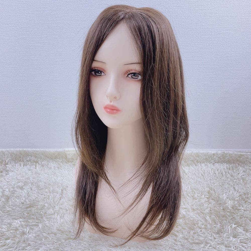 人毛100% フルウィッグ 医療用 ロングストレート ライトブラウン I字つむじ