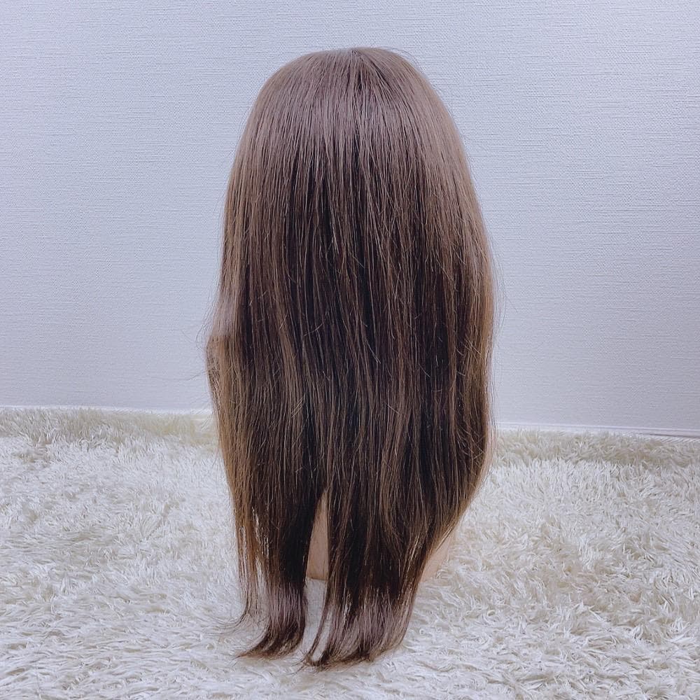 人毛100% フルウィッグ 医療用 ロングストレート ライトブラウン I字つむじ