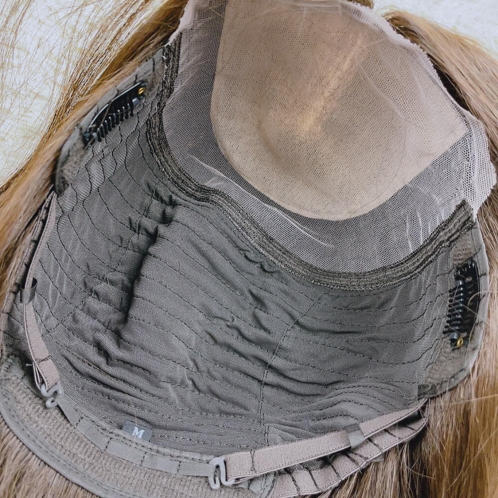 人毛100% フルウィッグ 医療用 ロングストレート ライトブラウン I字つむじ