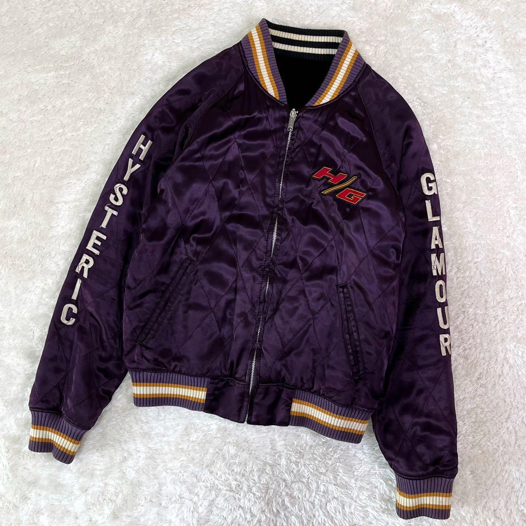 希少ヒステリックグラマー刺繍ベロアリバーシブルブルゾンパープルブラックF