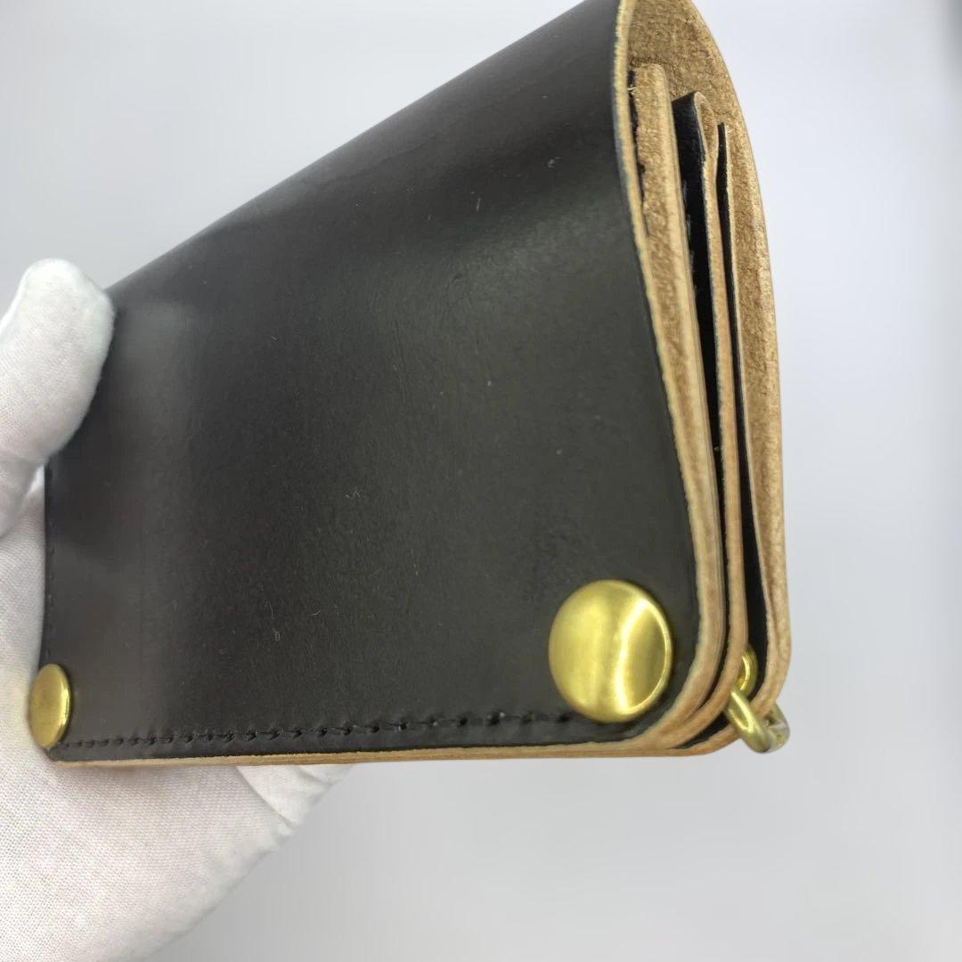 【無骨x上質 お札折らず収納】 丘染めブラック 手染めミドルトラッカーウォレット