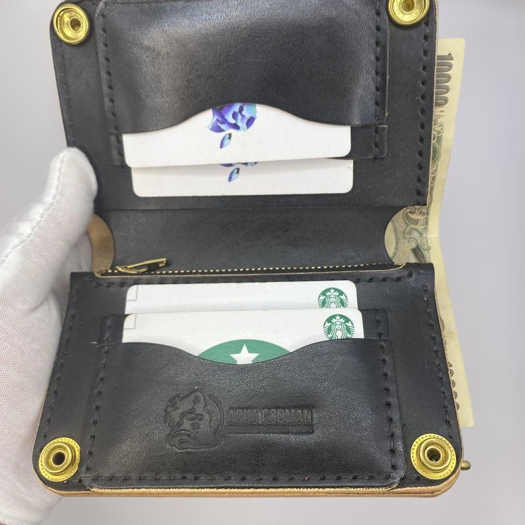 【無骨x上質 お札折らず収納】 丘染めブラック 手染めミドルトラッカーウォレット