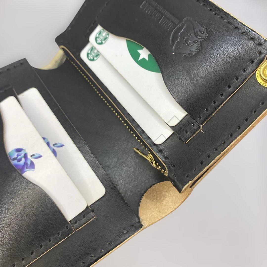 【無骨x上質 お札折らず収納】 丘染めブラック 手染めミドルトラッカーウォレット