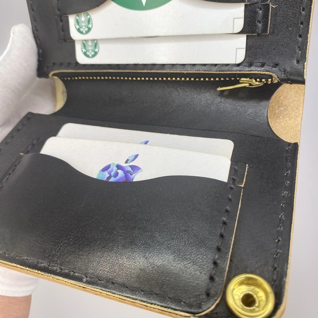 【無骨x上質 お札折らず収納】 丘染めブラック 手染めミドルトラッカーウォレット