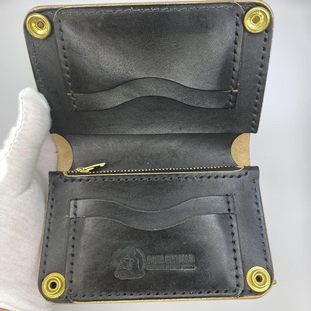 【無骨x上質 お札折らず収納】 丘染めブラック 手染めミドルトラッカーウォレット