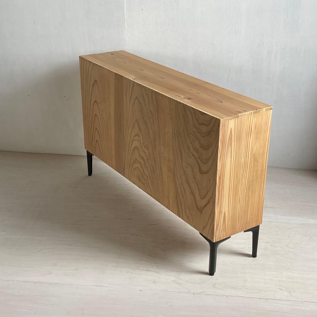 古い木製 オープンラック 鉄脚 木製棚 本棚