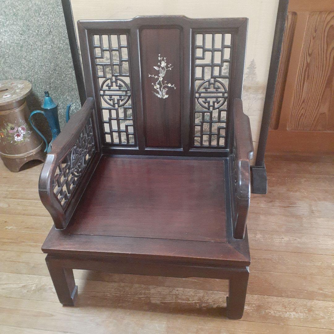 【貴重】アンティークチェア 唐木 中国 花梨 螺鈿 花鳥図 レトロ