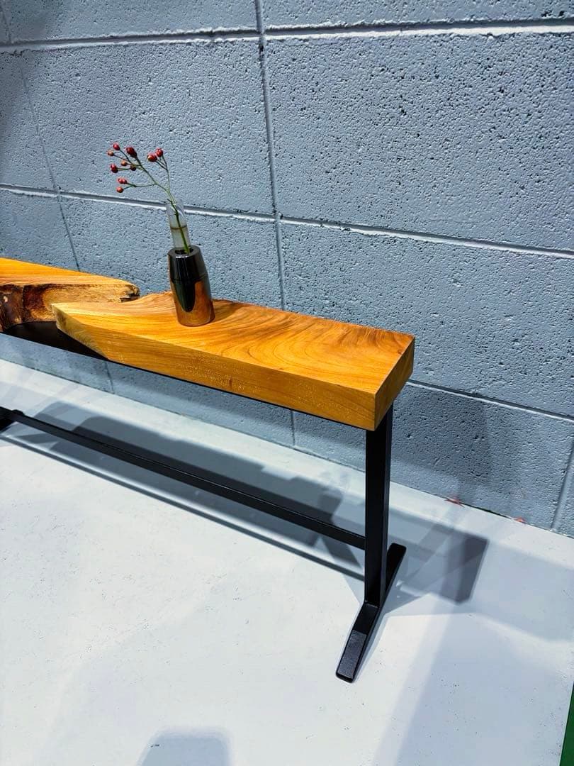 欅材アイアンシェルフ　観葉植物置き台　コーヒーテーブル　ナイトテーブル