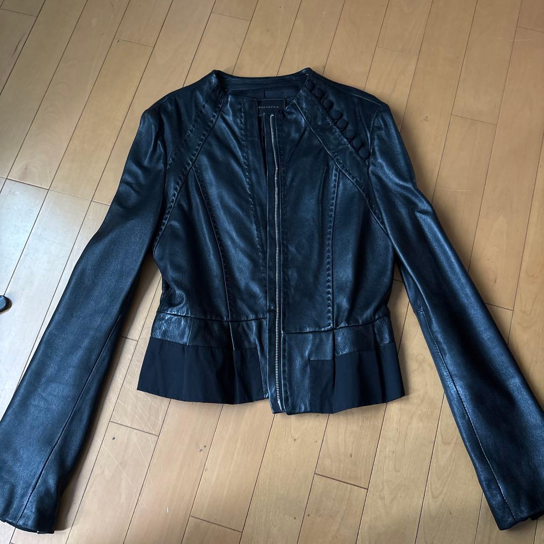 BCBZMAXAZRIA ブラックレザージャケット フレア裾