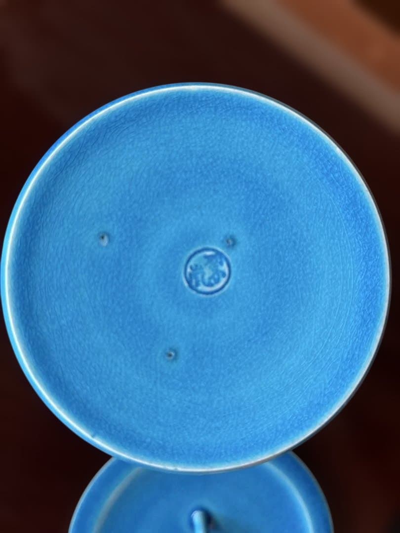 末広水指』塗替蓋付』　 中村翠嵐の「翠嵐窯」 『浅黄交趾』の青色の陶器