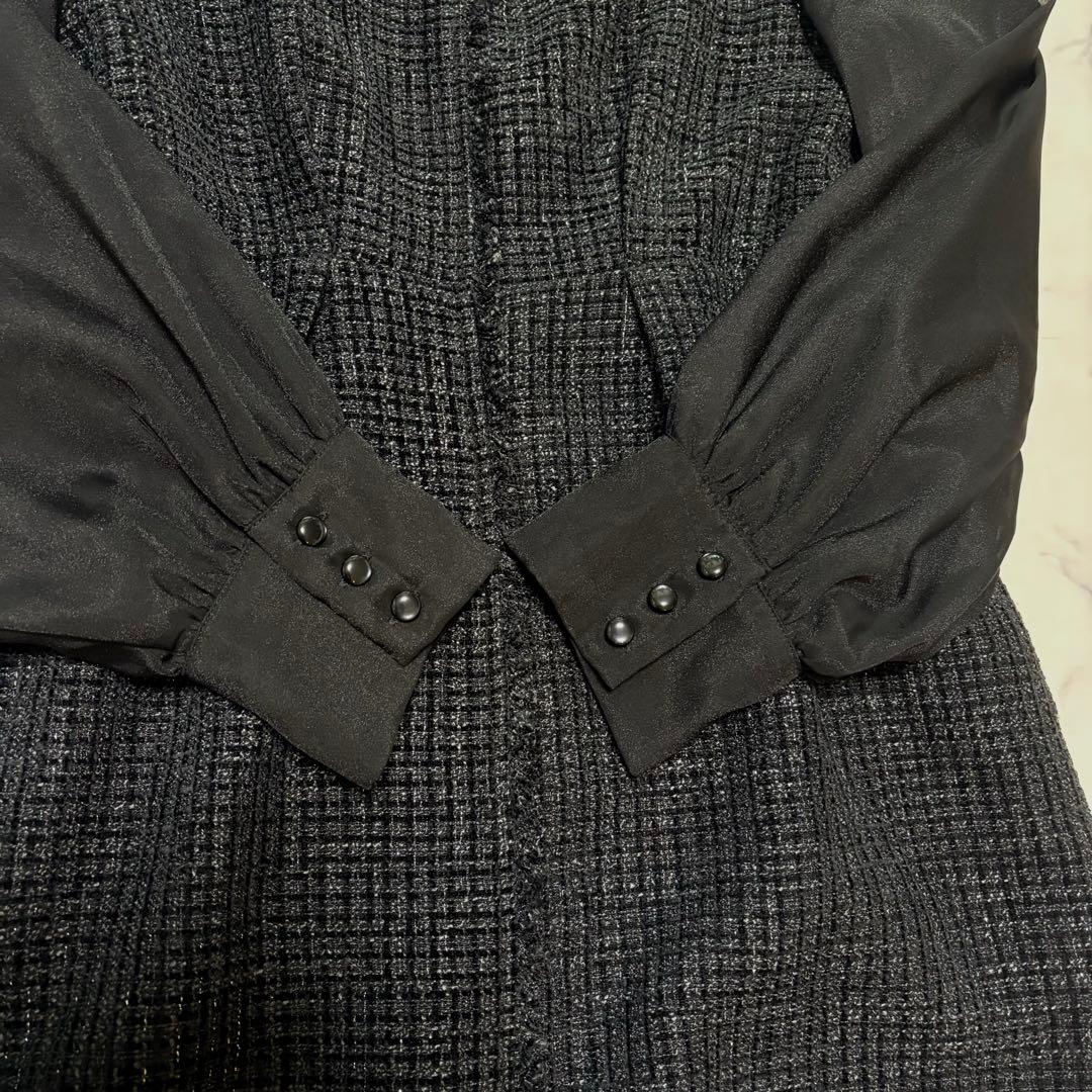 ルイルエブティック　ミックスツイードコンビ・ ロングナローワンピースドレス 黒L