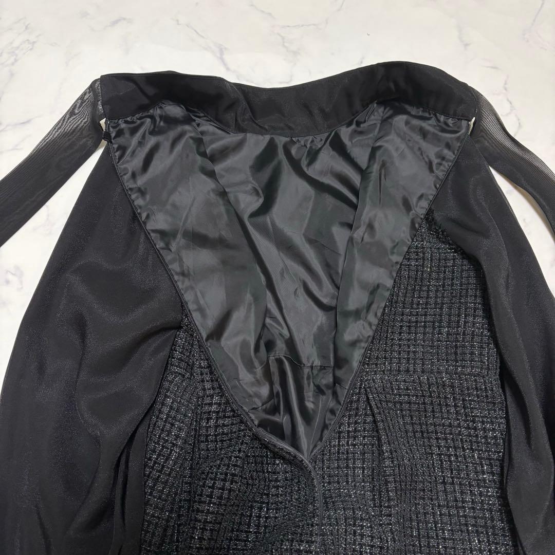 ルイルエブティック　ミックスツイードコンビ・ ロングナローワンピースドレス 黒L