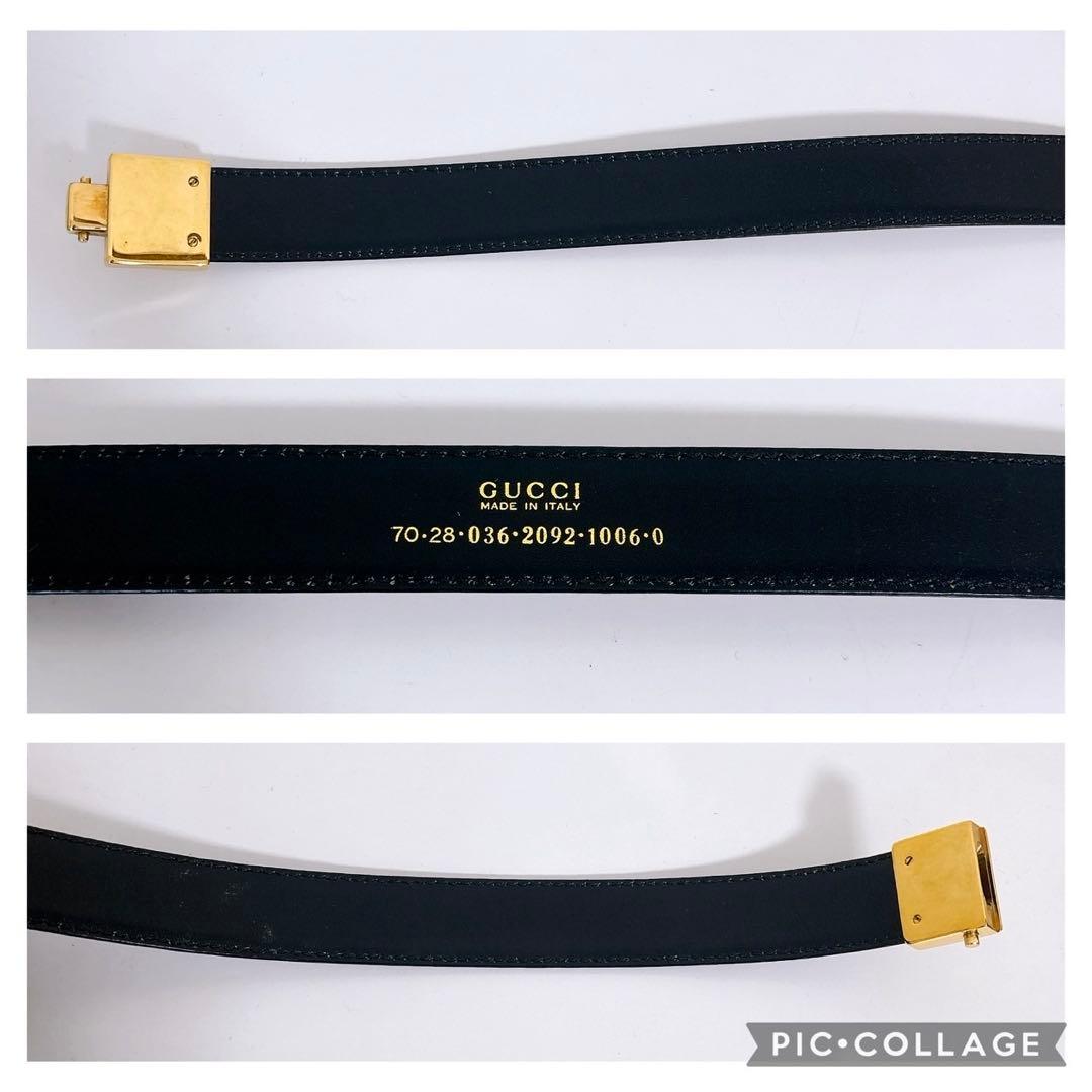 GUCCI グッチ レザー 本革 ベルト ゴールドバックル ブラック イタリア製
