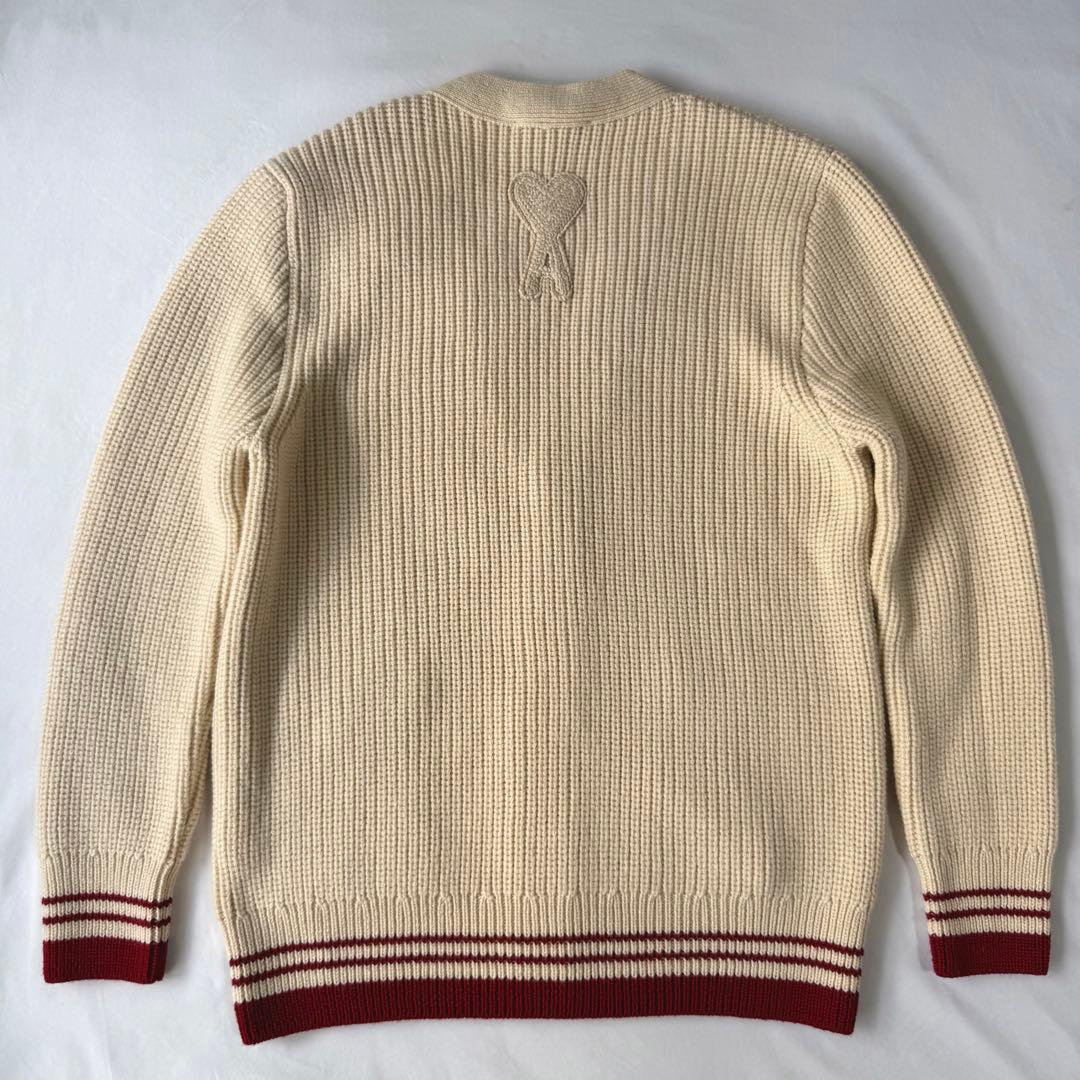 アミパリ Ami Paris カレッジリブウール カーディガン ホワイトクリーム