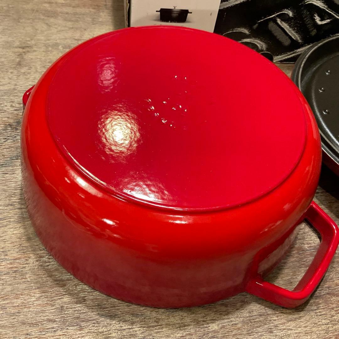極美品！26cm ストウブ 浅型 シャロー ラウンド ココット チェリー