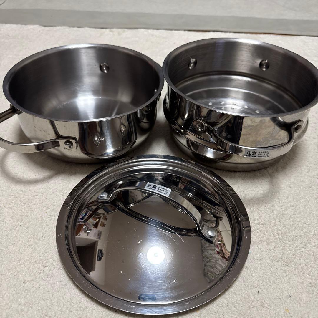 マイヤー　MAXIM スチーマーセットスレンレス両手鍋 18cm