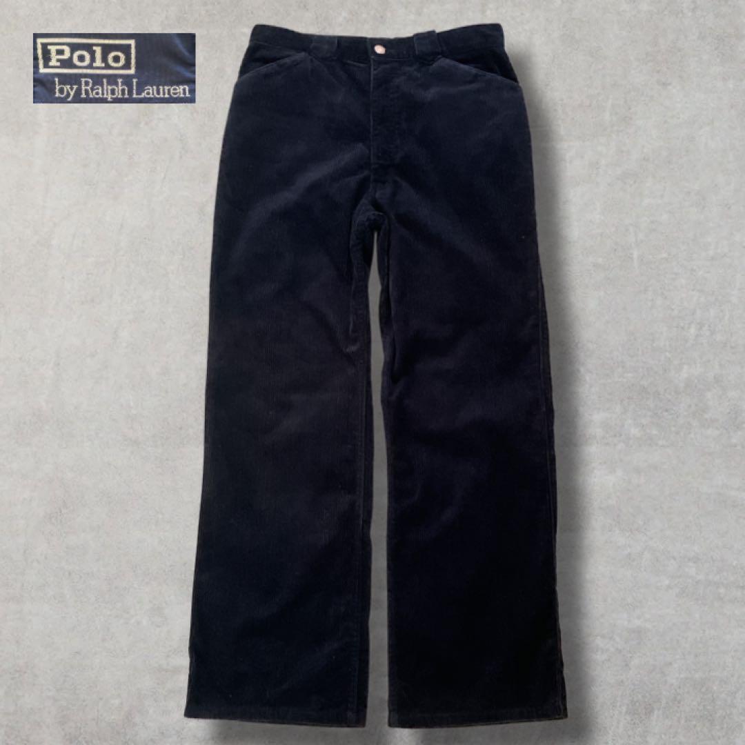 ポロ ラルフ コーデュロイパンツ 太畝 ストレート 革パッチ 日本製 ネイビー