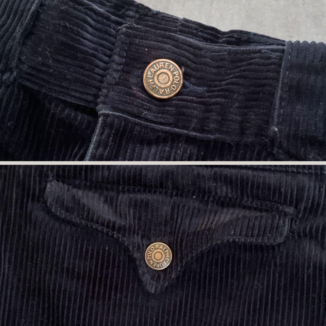 ポロ ラルフ コーデュロイパンツ 太畝 ストレート 革パッチ 日本製 ネイビー