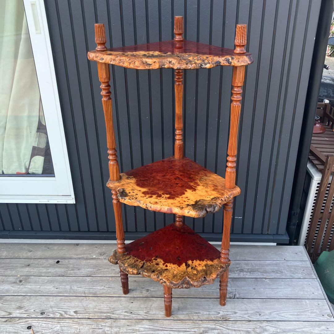 昭和レトロ ミッドセンチュリー 一枚板 扇型 木製コーナーラック 飾り棚 古家具