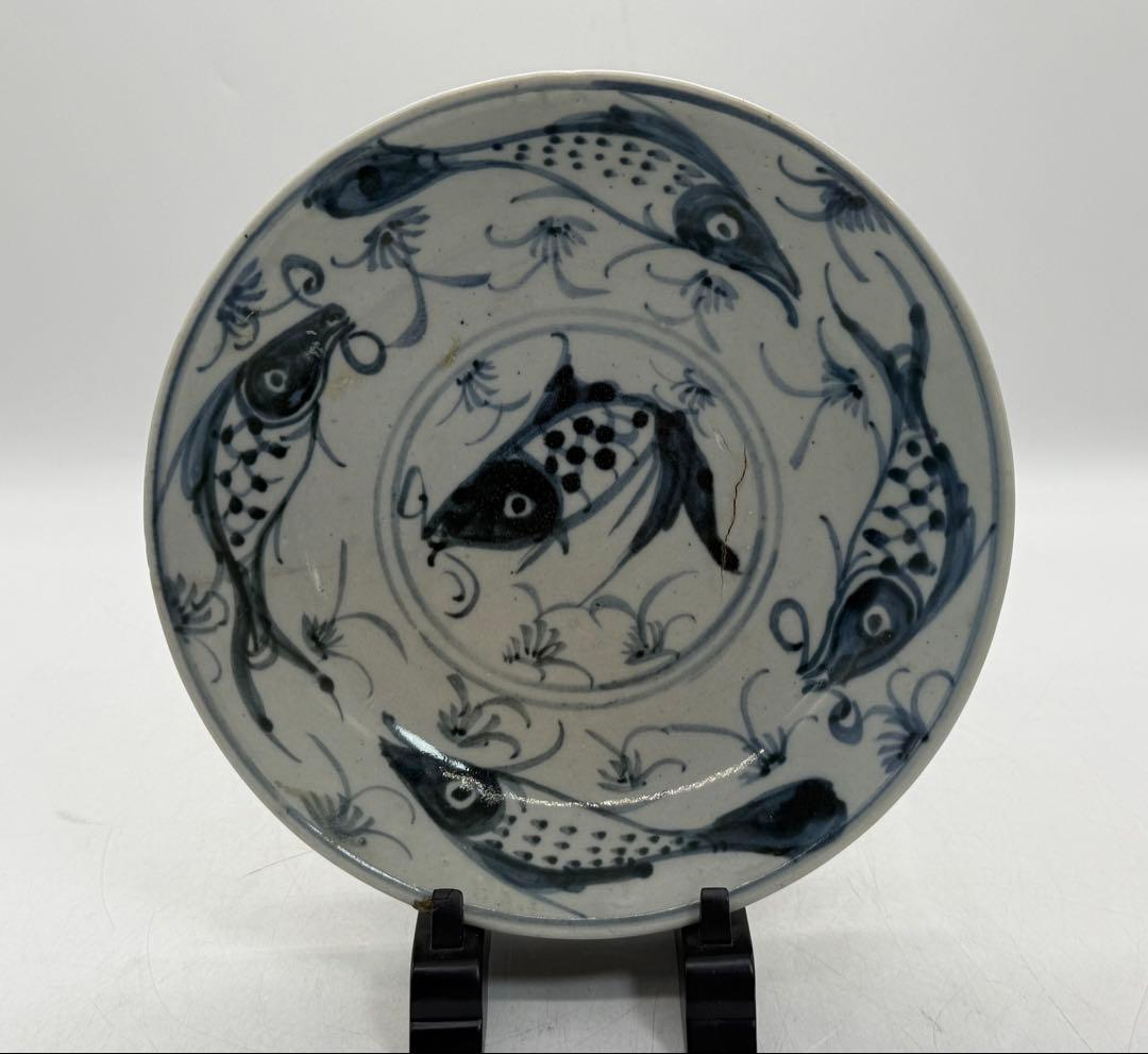 中国　新渡　清時代　染付魚紋皿　送料込み250808
