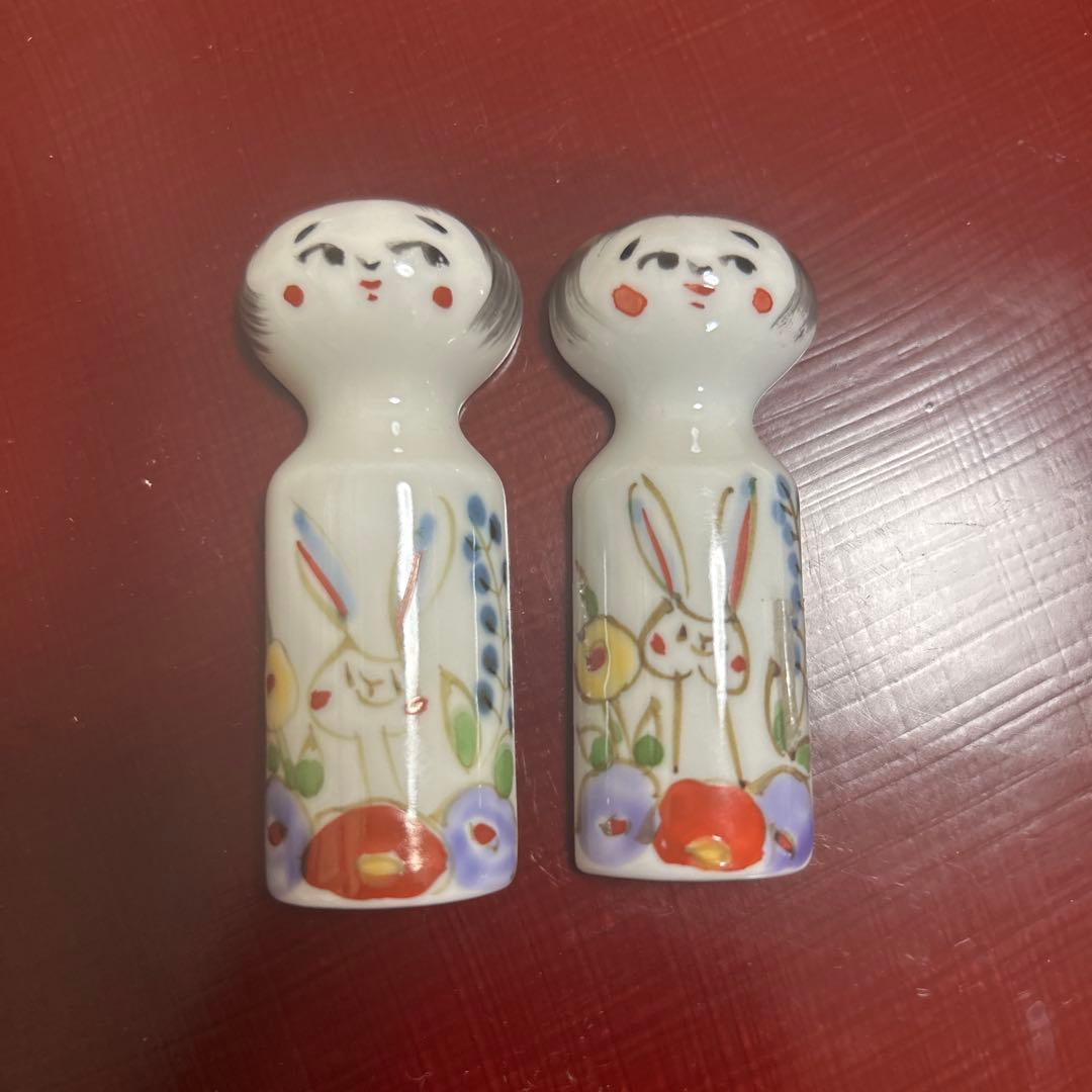 作家　陶芸作家　田口紀美子　こけしうさぎ　箸置き　2個　空萌工房　希少　レア