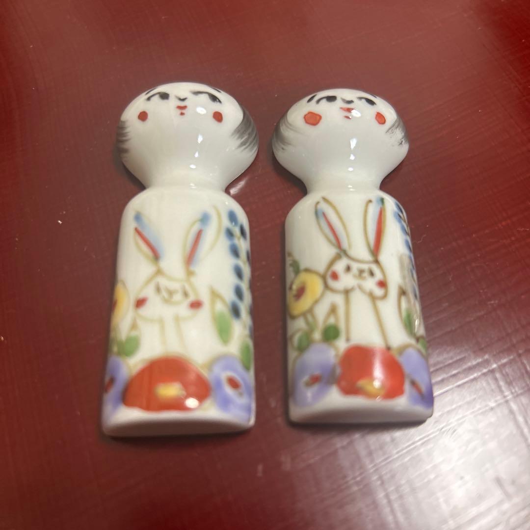 作家　陶芸作家　田口紀美子　こけしうさぎ　箸置き　2個　空萌工房　希少　レア