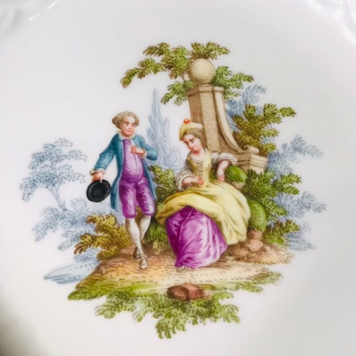 Meissen古マイセン/※美術館級 超レア1級品 ワトー上級4面絵付透かし皿D