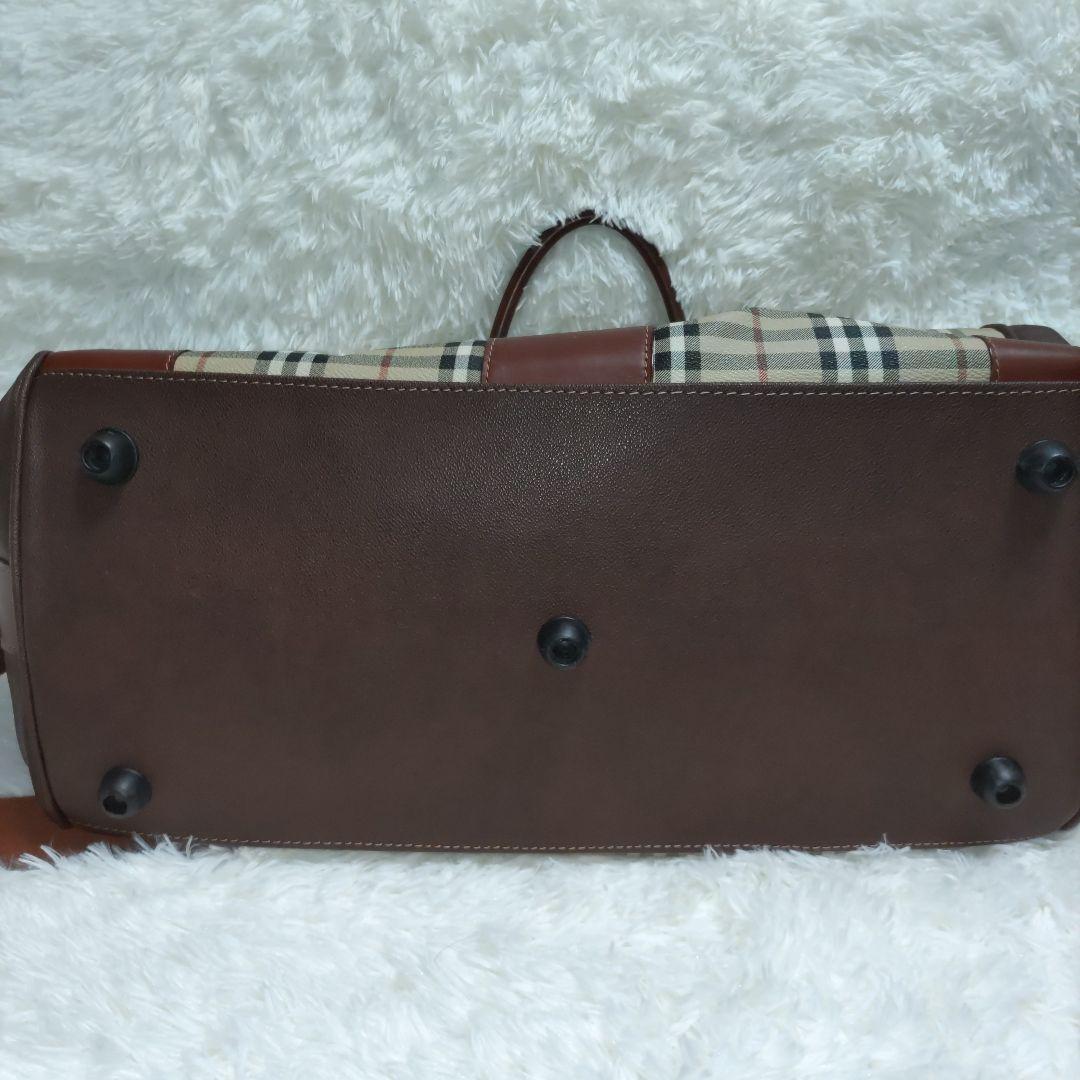 【人気のレザー＆ノバチェック】BURBERRY ボストンバッグ 肩かけ有