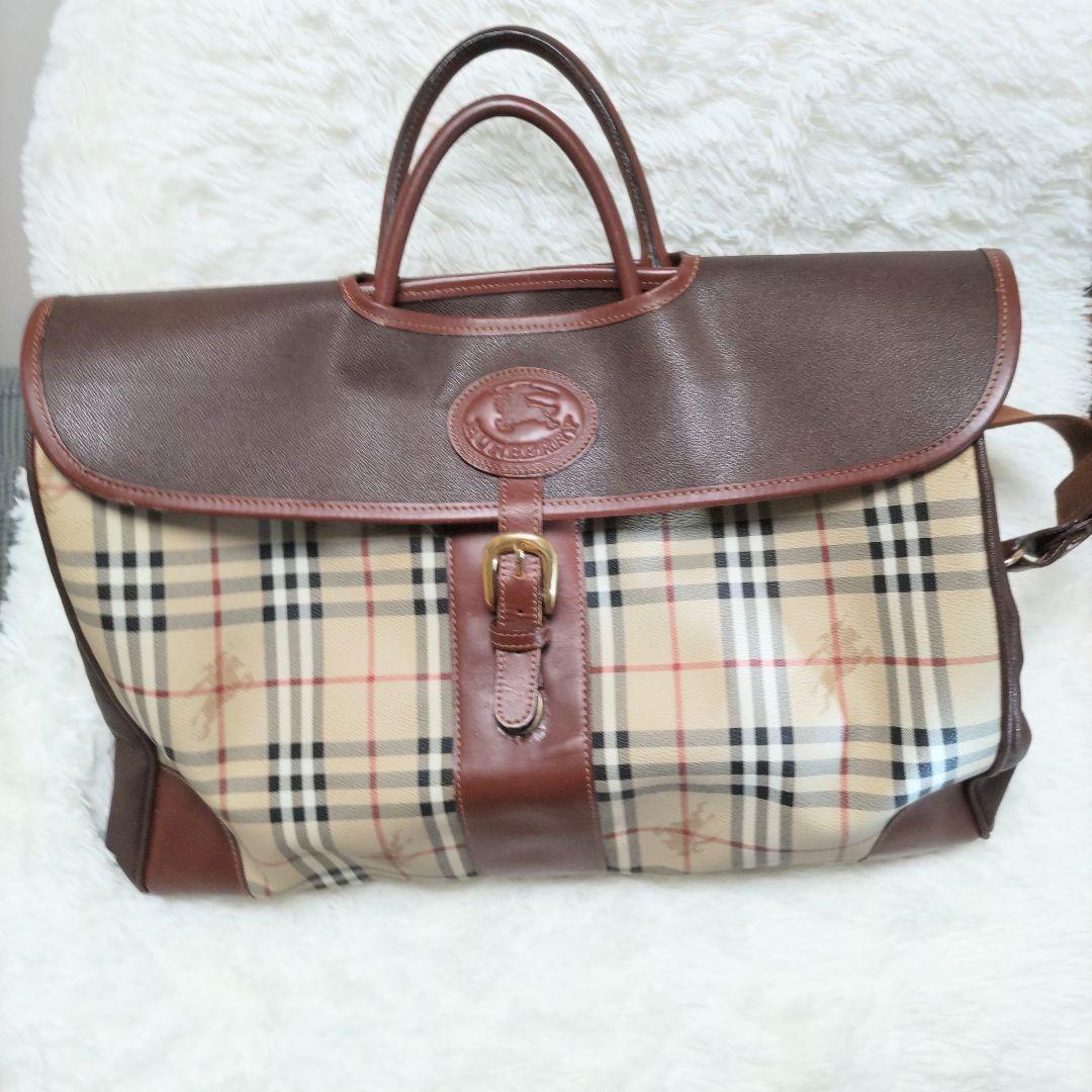 【人気のレザー＆ノバチェック】BURBERRY ボストンバッグ 肩かけ有