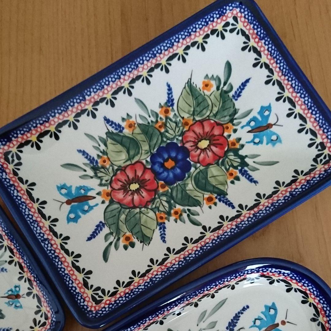 ポーリッシュポタリー お皿(赤花) ３個セット